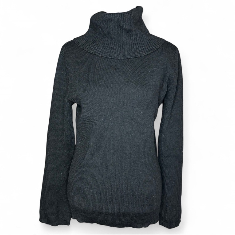 SARAH SPENCER Black Cowl Neck Sweater M w/Long Sleeves 100%Merino Wool Italian